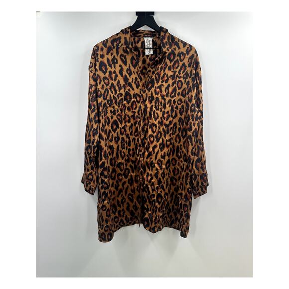 Sadie & Sage Tops - Sadie & Sage Leopard Print Oversized Button Up Satin Blouse Size Large